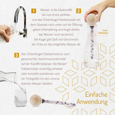 Preview: ZirbenFamilie-ZirbenKugel-EdelsteinStab Set inkl. Design Wasserkaraffe "Blume des Lebens"