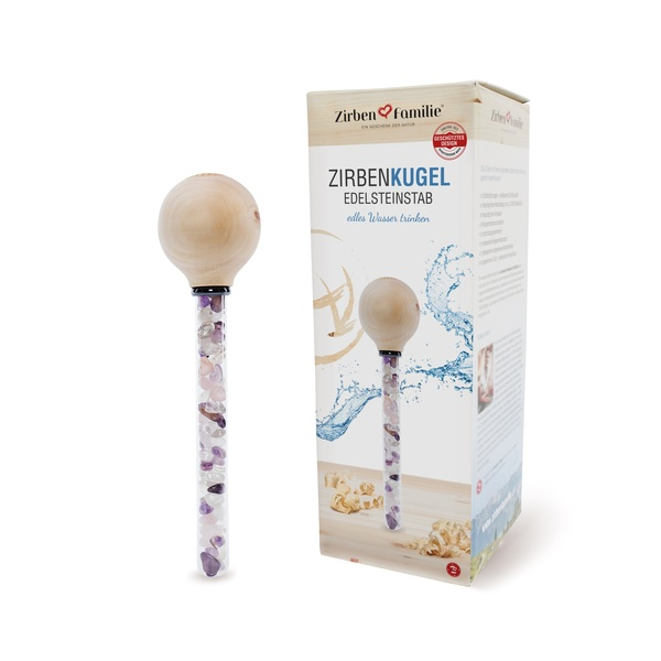 ZirbenFamilie-ZirbenKugel-EdelsteinStab mit sehr lebendiger Optik (ohne Wasserkaraffe)