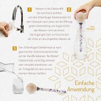 ZirbenFamilie-ZirbenKugel-EdelsteinStab Set inkl. Design Wasserkaraffe "Blume des Lebens"