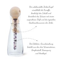 ZirbenFamilie-ZirbenKugel-EdelsteinStab Set inkl. Design Wasserkaraffe "Blume des Lebens"